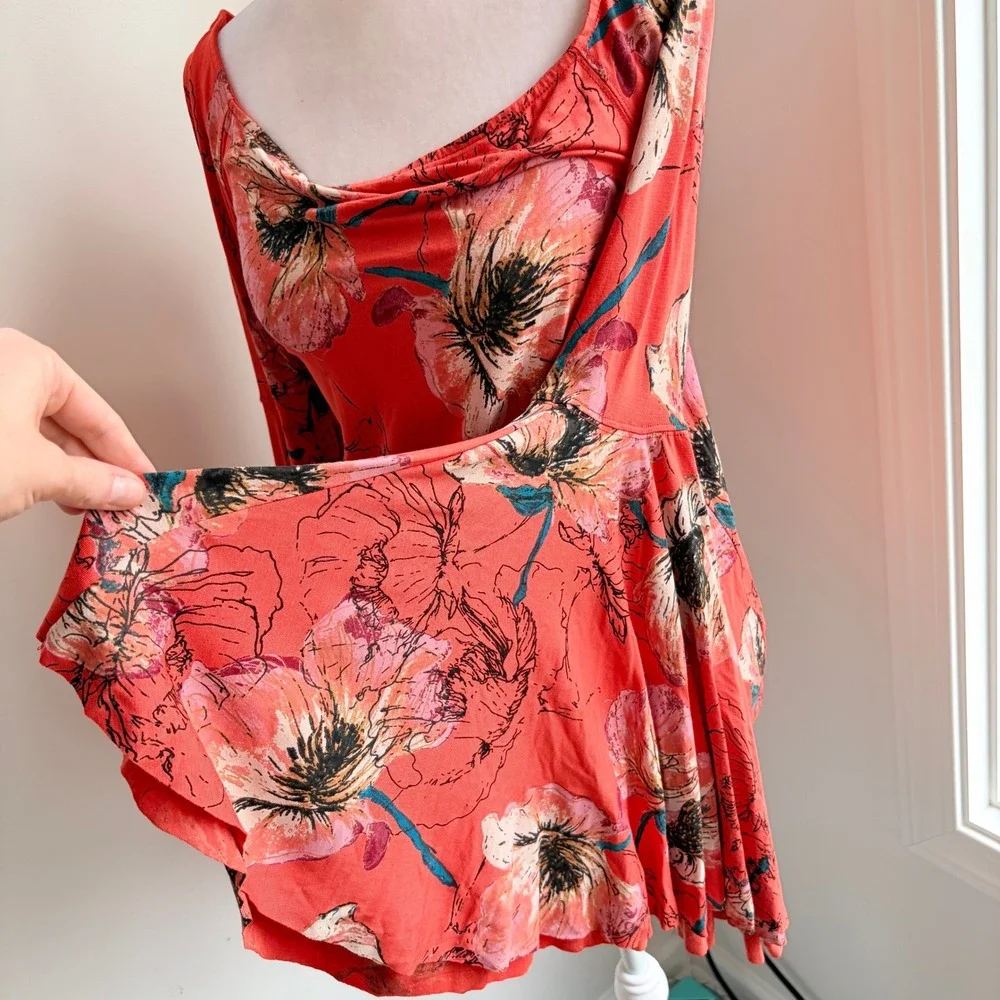 Free People NEW Bell Sleeve Birds Paradise Medium Boho Red Floral Cowl Neck - Picture 4 of 11